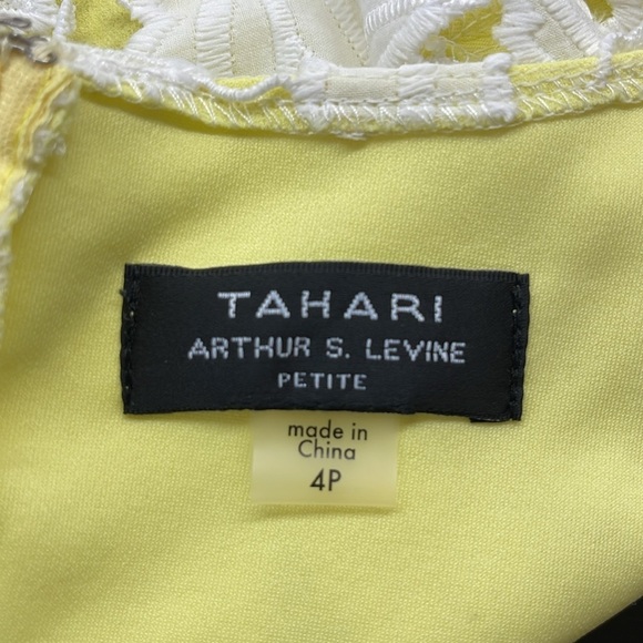 Tahari Petite White and Yellow Ruffle Sleeve Floral Embroidered Sheath Dress - Picture 8 of 9